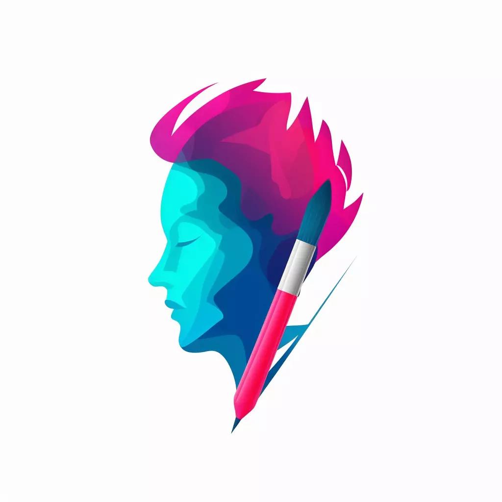 A_paintbrush_painting_a_head_Low-poly_style_Fuchsia_Burst