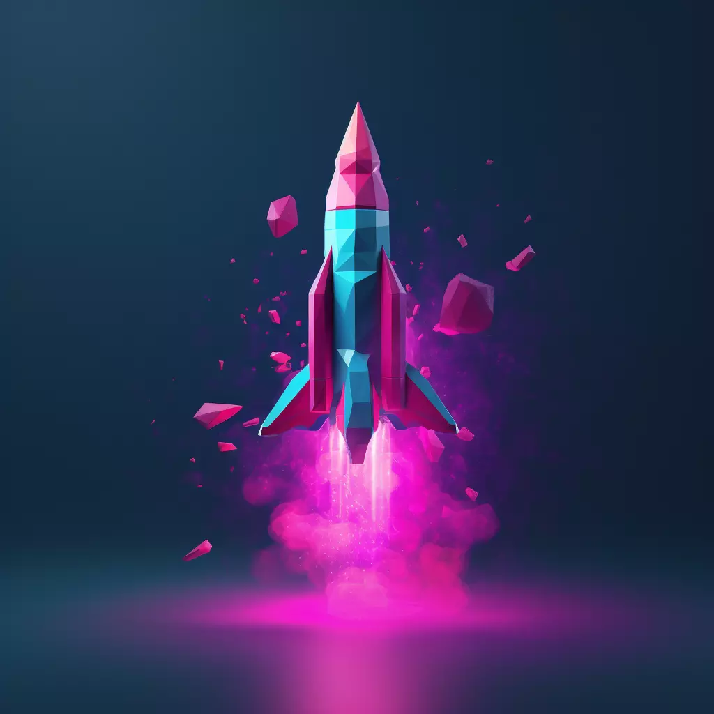 A_rocket_flying_into_space_Low-poly_style_Fuchsia_Burst